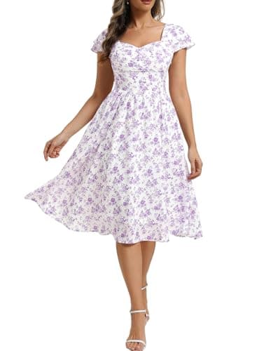 Belle Poque Women's Sweatheart Neck Ruffle Cap Sleeve Floral Dress 2026 Summer Midi Elegant Cocktail Party Dress Large - Image 1