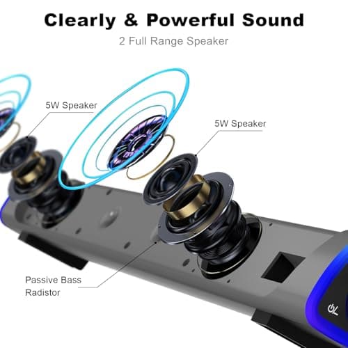 SOULION R30 Computer Speakers, USB Powered PC Speaker, Colorful LED Lights with Switch Button, 3.5mm Aux Surround Soundbar for Desktop Laptop Monitor Office Work Music Gray - Thumbnail 3