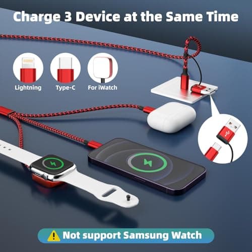 Firsting Travel Essentials 3in2 Multi Charging Cable for iPhone Watch Charger,USB A/C to Type C/IP/iWatch Charger,Travel Chargers for Multiple Devices Compatible with iWatch Series&iPhone 16-12 5FT - Thumbnail 3