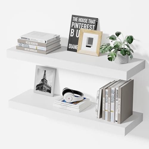 Modcraft Floating Shelves for Wall 24 Inch (Set of 2), 7.1" Deep Wide Wall Mounted Shelf for Bathroom Organizer Over Toilet, Modern Wood Storage Shelving for Bedroom Kitchen Living Room, White - Image 1