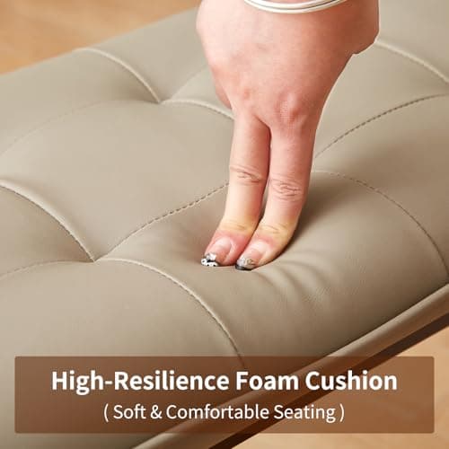 Jimenuco 47'' Solid Wood Dining Bench with Cushion, Faux Leather Upholstered Bench for Dining Room Table, Kitchen, Entryway, or Bedroom End of Bed, Beige - Thumbnail 5