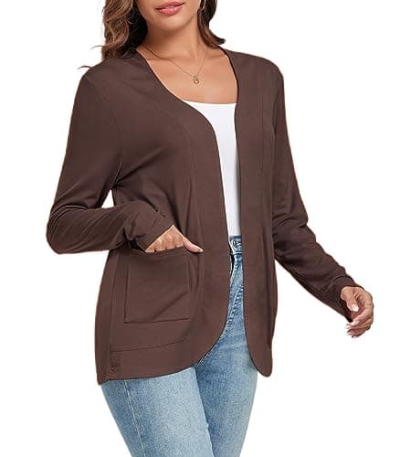 TownCat Women’s Lightweight Cardigan with Pockets Long Sleeve Open Front Cardigan for Women (Coffee,L) - Image 1