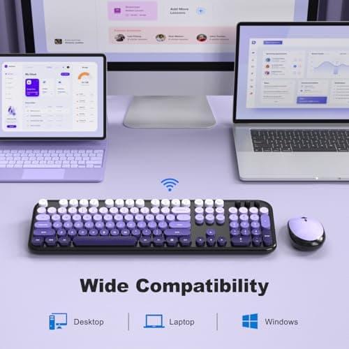 Dilter Wireless Keyboard Mouse Combo, Typewriter Full Size Keyboard and 2 in 1 USB Connected Mouse for Windows 7/8/10, Laptop, Desktop, PC, Computer (Black Purple) - Thumbnail 3