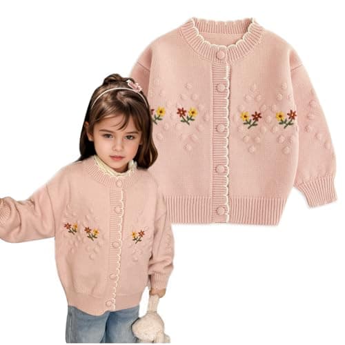 Simplee kids Toddler Sweater Little Girl Knitted Cardigan Flower Embroidery Coat for Spring and Fall Size 5-6 Years - Image 1