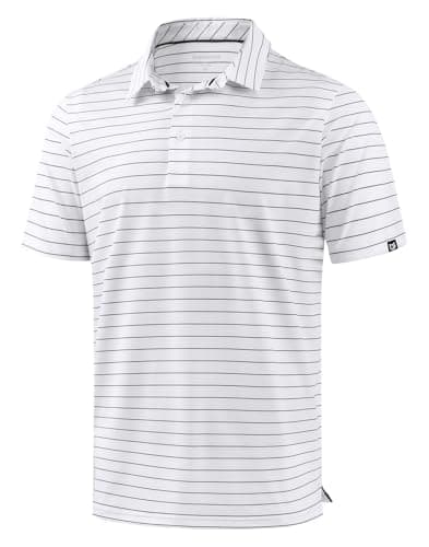 G Gradual Mens Golf Shirt Dry Fit Moisture Wicking Performance Short Sleeve Striped Polo Shirts for Men Dressy Casual (Wide White Stripe, S) - Image 1