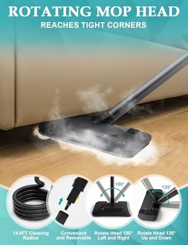 Powerful Steam Mop, 2500W Fast 10-Second Heat Up, 3 Temperature Settings, High-Pressure Steam Cleaning Machine with 19 Accessories for Floors, Kitchens, Bathrooms, and Cars - Thumbnail 4