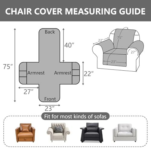 Eusalioy 100% Waterproof Couch Cover for Armchair, Anti-Slip Washable Sofa Cover with Elastic Straps & Side Pockets, Durable Furniture Protector for Kids, Pets & Dogs (23", Chocolate) - Thumbnail 2