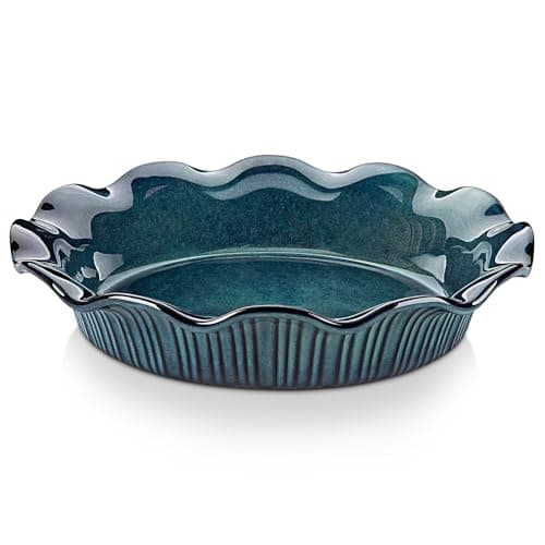 vancasso Ceramic Pie Pan for Baking, 9 inch Deep Pie Plates for Apple Pie, Pot Pie, Tart and Quiche, Reactive Glaze Fluted Pie Pans, Large Pie Dish with Ruffled Edge, Green, STERN Series - Image 1