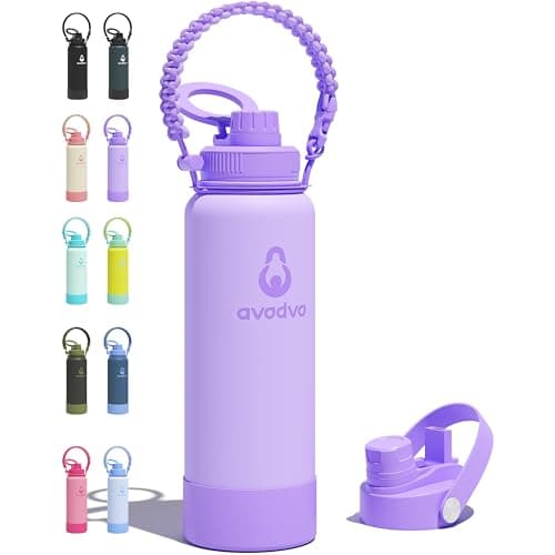 avodvo 40 oz Insulated Water Bottle with 2 Lids (2-in-1 Straw & Spout Lid, Magnetic Lid), Slim Water Bottle with Strap, Stainless Steel Water Bottle for Hiking, Gym, Travel, BPA-Free, Purple - Image 1