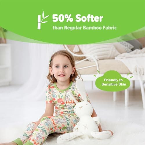 NewSeed Kids 2-Piece So Soft 2-Piece Playtime Set – Short Sleeve Crew Neck Top with Matching Leggings, Little to Big Kids (Cute rabbit, 3-4Y) - Thumbnail 2