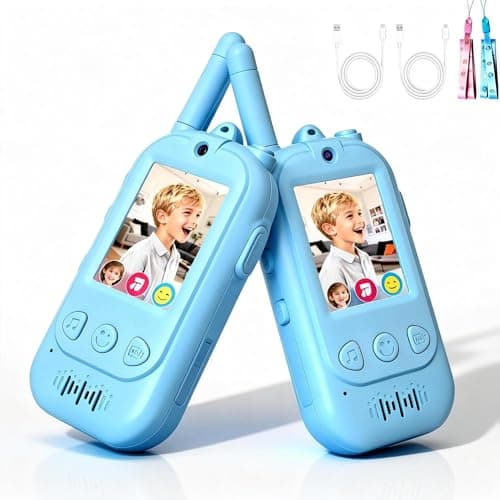 Video Walkie Talkies, Kids Adventure Toys with Screen, Video Walkie Talkies for Kids with Voice Changer, Durable Walkie Talkie Toys Gifts for Indoor Outdoor Missions Ages 3-12 (Blue)