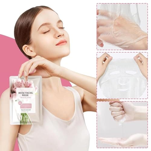 Face Masks Skincare for All Skin Types, Pink Rose Hydrating Face Sheet Masks Suitable for Sensitive Skin, Moisturizing Facial Mask for Women Skin Care, Face Mask Gifts for Face Spa 10 Sheets - Thumbnail 6