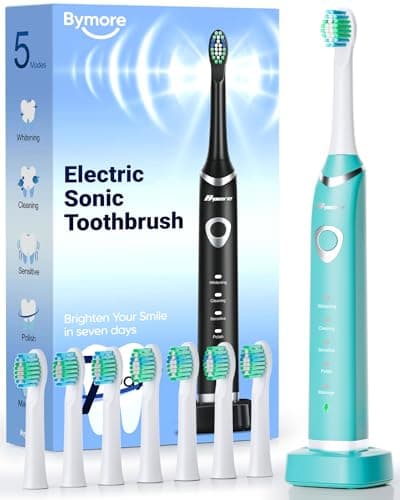 Bymore Electric Toothbrush for Adults,Kids ElectricToothbrush,Travel Sonic Kids Toothbrush with 8 Replacement Heads,Ultra Soft RechargeableToothbrush-Blue - Image 1