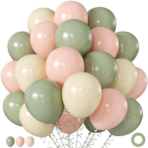 Sage Green Pink White Balloons, 60Pcs 12 Inch Pink and Green Balloons Include Sage Green Peach Ivory White balloons for Weding Baby Shower Gender Reveal Wildflower Birthday Decorations - Image 1