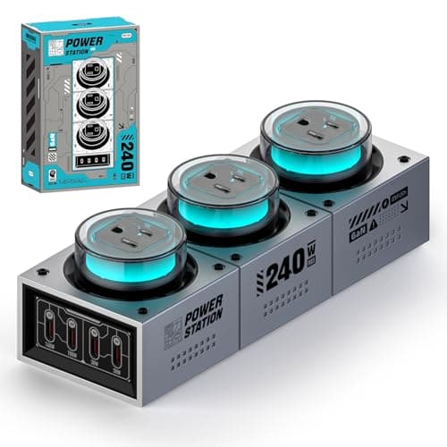 Mfish E-Tank 240W GaN Desktop Power Station, 7-in-1 Charging Hub with 3 AC Outlets & 4 USB-C Ports (Up to 140W PD 3.1), RGB Desk Power Hub for Gaming Setup, Creator Workstation & Home Office - Image 1