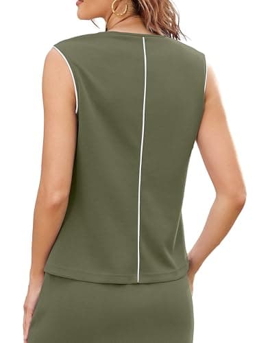 Casly Lamiit Womens 2 Piece Skort Set Summer Lounge Tennis Skirt Set Active Resort Wear Spring Break Short Skirt Dress Striped Sweatsuits Army Green XS - Thumbnail 2