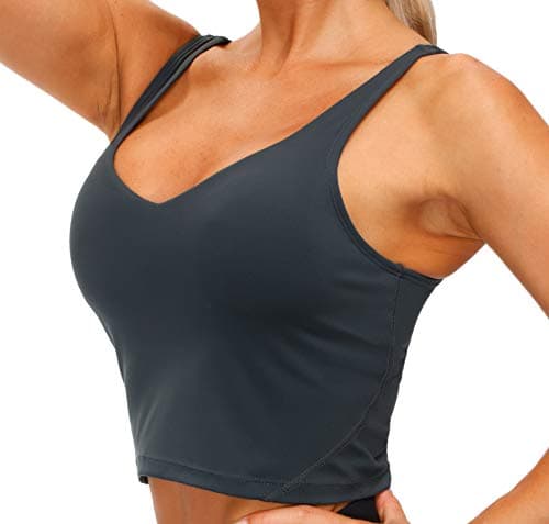 Women’s Longline Sports Bra Wirefree Padded Medium Support Yoga Bras Gym Running Workout Tank Tops (Charcoal Grey, X-Small) - Image 1