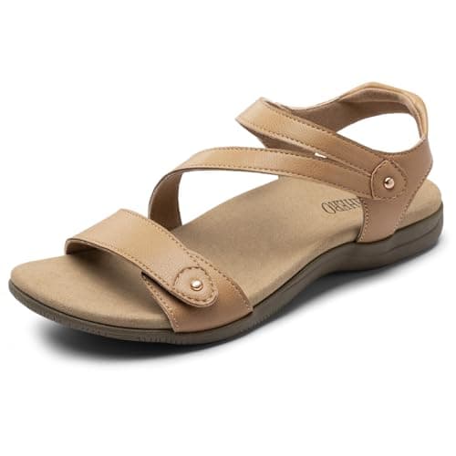 Rihero Orthopedic Sandals for Women Arch Support Comfortable Flat Sandals with Adjustable Strap for Summer Beach Walking Natural 7 - Image 1