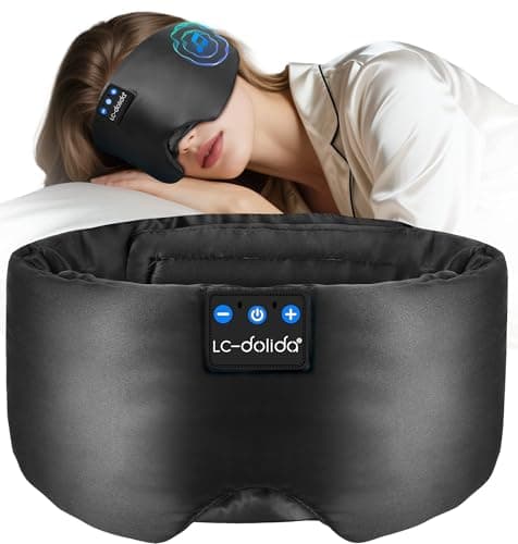 LC-dolida Luxurious Silk Soft Sleep Mask, Sleep Headphones with Bluetooth 5.4 for Side Sleeper, Total Blackout Eye Sleeping Mask for Women and Men, Ideal Gift for Restful Sleep, Travel(Black) - Image 1