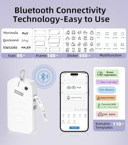 ORGSTA Label Maker Machine with Tape Bluetooth Portable Thermal Labelling Printer for School Home Office Organization, Wireless Mini Labeler S001 Label Machine with Label Sticker Maker, White - Thumbnail 2