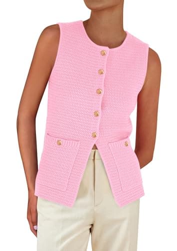 PRETTYGARDEN Women's 2026 Spring Sweater Vest Sleeveless Button Down Knit Cardigan Tank Tops Summer Business Casual Outfits (Light Pink,XX-Large) - Image 1