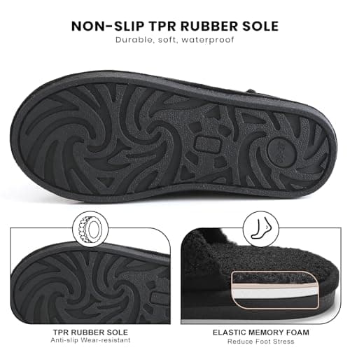 Parlovable Women's Memory Foam House Slippers - Polar Fleece Lining Non-Slip Indoor Shoes Black 9-10 - Thumbnail 6