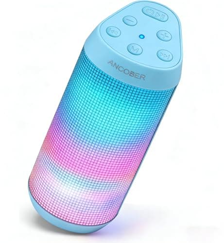 ANCOBER Bluetooth Speaker, Portable Wireless Speaker with HD Crystal Stereo Sound, LED Lights, IPX4 Waterproof, TWS Pairing, BT5.3, Electronics Gadget for Home/Party/Outdoor/Camping, Gifts (Azure)