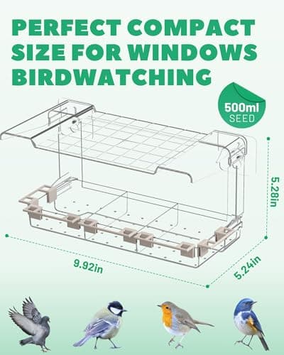 Clear Window Bird Feeder Outdoors - Bird Feeder for Viewing with 5 Perching Stands, Self-Adhesive Hooks, Drain Holes and Removable Tray, as a Birdhouse, Garden Decor - Thumbnail 2