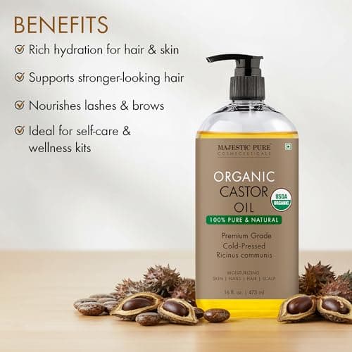 Majestic Pure Organic Castor Oil 16 Fl Oz - 100% Pure and Natural - Premium Grade Carrier Oil - Hair, Eyelashes and Eyebrows - Hair Oil and Body Oil - Expeller Pressed - Hexane Free - Thumbnail 3