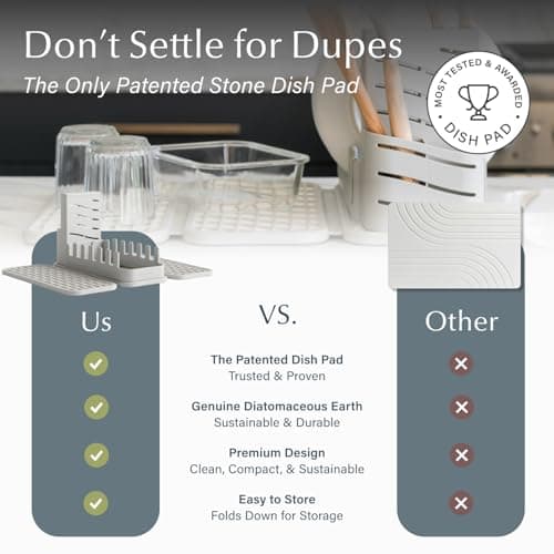 Dorai Home Collapsible Dish Drying Rack and Stone Pad – Foldable Rack with Instant - Dry Stone Mat – Space-Saving Dish Drainer for Kitchen Counter -19.9" x 15.2" (Sandstone) - Thumbnail 6