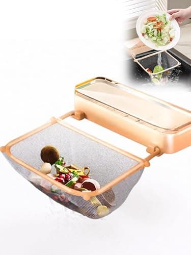 Kitchen Sink Drain Strainer Suction Cup Foldable Food Catcher with 50 Disposable Filter Bags Hanging Corner Organizer for Home Kitchen No-Tool Installation - Image 1