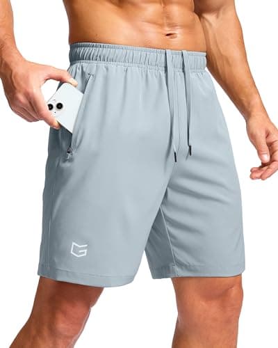 G Gradual Men's Athletic Running Shorts with Zipper Pockets Quick Dry 7"/ 5"/ 9" Workout Gym Shorts for Basketball Hiking(Light Grey,7XXL) - Image 1