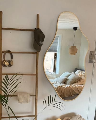 CQHVKQ Irregular Wall Mirror 20"X 36" Asymmetrical Gold Bathroom Mirror Abstract Decorative Wall Hanging Mirror for Bedroom, Living Room, Bathroom, Entryway, Hallway - Image 1