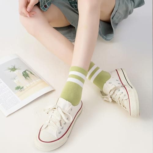 SISOSOCK Quarter Crew Cotton Socks for Women Striped Athletic Casual Breathable Socks 6-10 Pairs with Gifts Box - Thumbnail 2