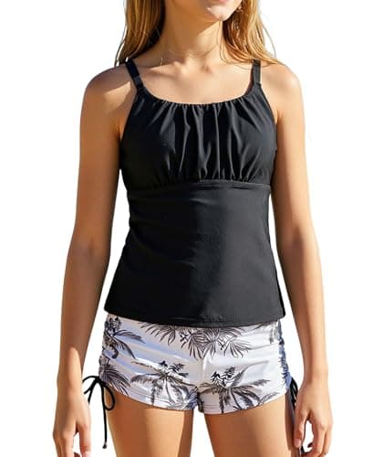 MFAVIP 2-Piece Girls Tankini Swimsuit with Drawstring Shorts, Printed Bathing Suit for Teens, Size 7-16 Years - Image 1