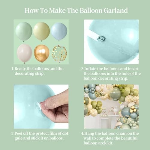 Dusty Green Blue Balloon Arch Kit - 139 PCs Sage Green Blue Sand White Gold Confetti Balloons for Bridal Shower Birthday Jungle Safari Wedding Baby Shower Party Decorations - Thumbnail 6
