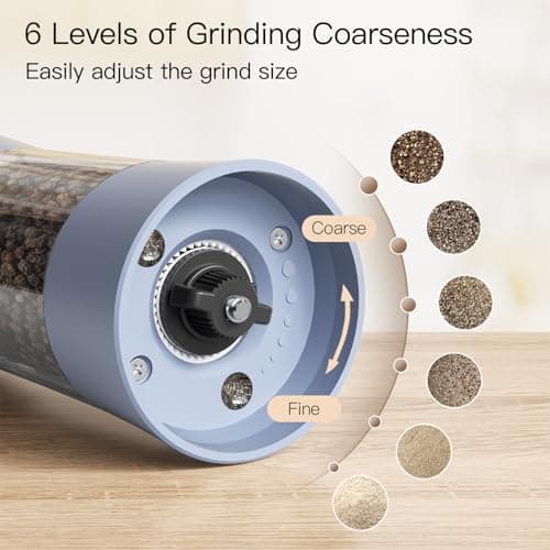 Ultrean Pepper Grinder, Rechargeable Salt and Pepper Shakers, Automatic Grinder for Kitchen,6 Adjustable Coarseness, LED Light, Christmas Gifts, Sky Blue - Thumbnail 3