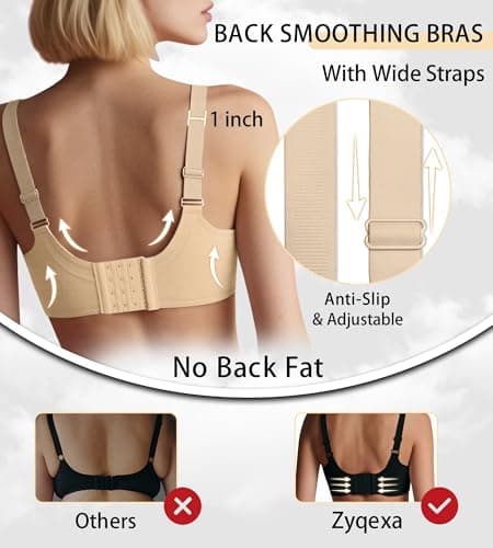 ZYQEXA 2 Pcs Womens Seamless Wireless Jelly Bra Push Up Comfort Soft No Underwire Full Coverage T-Shirt Bra with Extender, Black + Nude, 2XL - Thumbnail 2