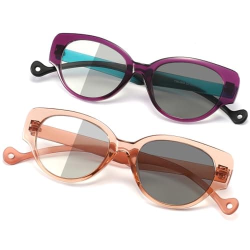 Yiwaeye Photochromic Blue Light Blocking Reading Glasses for Women, Stylish TR90 Cateye Sun Readers Anti UV Ray Glare Filter 2 Pack Purple/Brown 1.5+ - Image 1