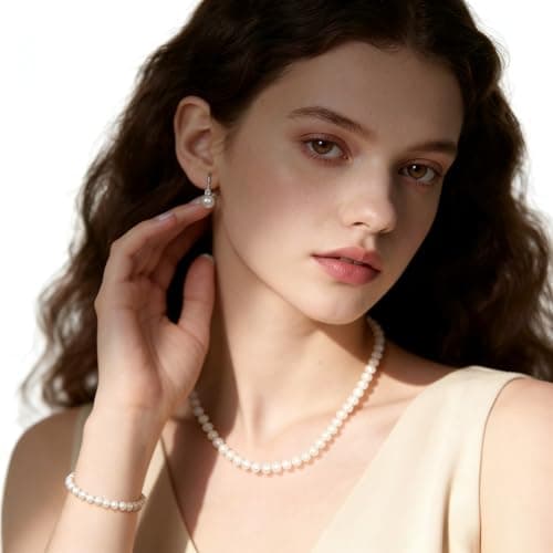 COYATE Freshwater Pearl Necklace Set Includes Bracelet and Earrings 7-9mm Genuine Pearl Set Jewelry for Women Gift for Mother's Day, Anniversary, Birthday, Valentine's Day, Wedding - Thumbnail 3