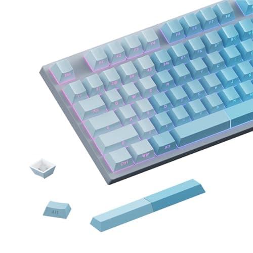 Gradient Blue Side-Print Shine-Through PBT Keycaps, 121 Keys Cherry Profile, Smooth Left-to-Right Gradient, Dual-Tone Spacebar with Light Strip, for MX Switches, for Keyboards with LED Facing South