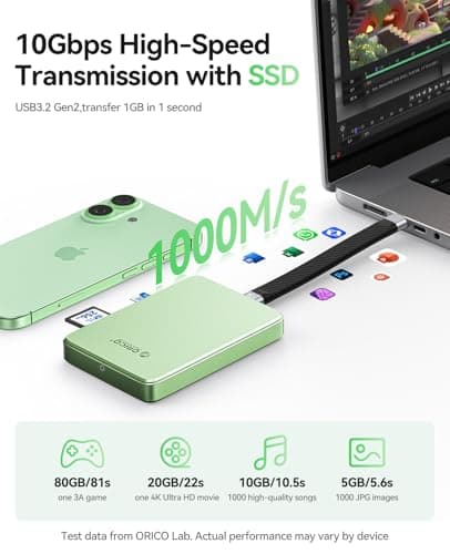 ORICO 10Gbps Magnetic M.2 NVMe SSD Enclosure with USB-C Dock Compatible for Phone 17/16/15 Pro/Max/Plus ProRes Recording TF/SD Card Slot PD 100W for 2230/2242/2260/2280 B+M M-Key Diskless AP80F Black - Thumbnail 3