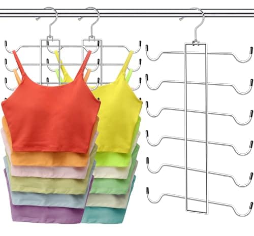 Metal Tank Top Hanger 2 Pack, Space Saving Bra Organizer with 24 Easy Access Hooks, 360° Swivel Closet Organizers and Storage, Apartment College Dorm Room Essentials, Small Space Organization Solution - Image 1