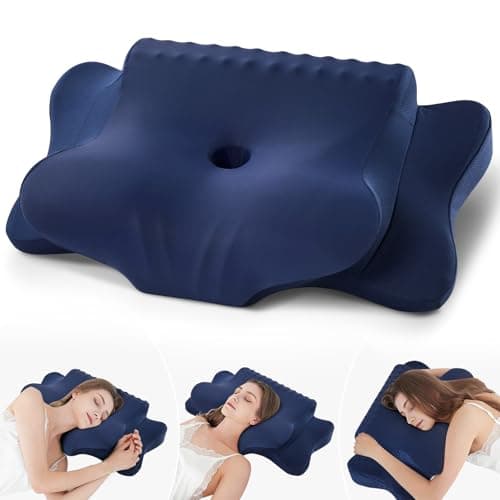 Cervical Pillow for Neck Pain Relief - Cooling Ergonomic Dual-Sided Orthopedic Neck Pillow with Ice Silk Pillowcase, Breathable Memory Foam Contour Pillow for Side, Back, Stomach Sleepers,All Black - Image 1