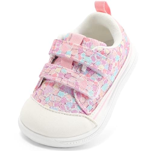 noorkiz Wide Toe Box Toddler Girls Shoes Zero Drop Glitter Barefoot Shoes Non-Slip Comfort Kids Sneakers Lightweight First Walking Shoe for School Daycare Crystal Pink Toddler Size 9 - Image 1