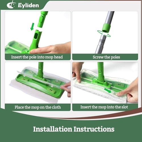 Eyliden Sweeper Mop with 36 Refills - 3 Types of Disposable Dry & Wet Cloths | Lock-Tight Design No Lost Pads, Universal Refills, Multi-Surface Sweeping Starter Kit for Pet Hair, Dust, Floor Cleaning - Thumbnail 3