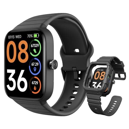 SKG Smart Watch for Men Women (Answer/Make Call), Alexa Built-in, Extra Black Band, 100+ Sports 1.8" Fitness Tracker with Heart Rate SpO2 Monitor, IP68 Smartwatch for Android iPhone, V7 Cyber Black - Image 1
