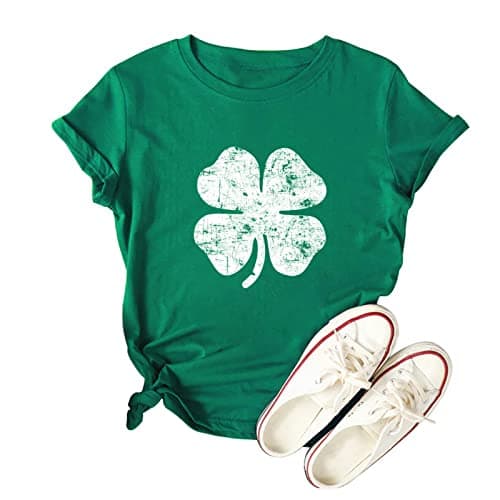 0% Irish St. Patrick's Day Shirts for Women Four-Leaf Clover Printed Short Sleeve Tee Tops - Image 1