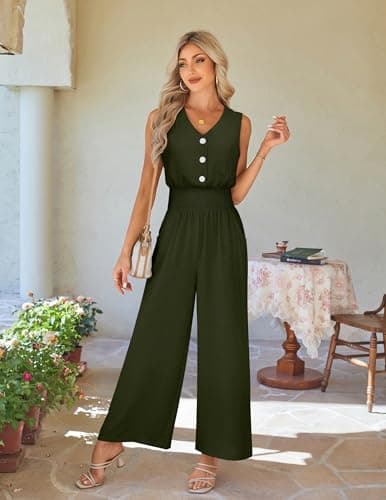 LOOKBOHO Women Jumpsuits Dressy Casual Pants Romper Summer Spring Sleeveless V Neck Vacation One Piece Outfits(AG,M) - Thumbnail 2