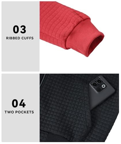 Men's Casual Sweatshirt Lightweight Full Zip Up Drawstring Warm Hoodie Long Sleeve Waffle Knit Jacket with Pocket - Thumbnail 6